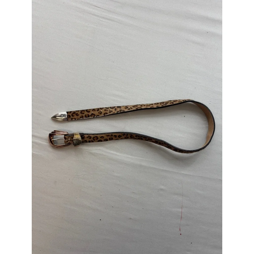 Belts by Simon Leopard Print Calf Hair Western Belt Rose Gold Silver Hardware
